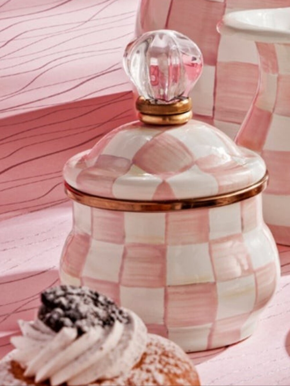 Mackenzie-Childs Rosy Check Lidded Sugar Bowl